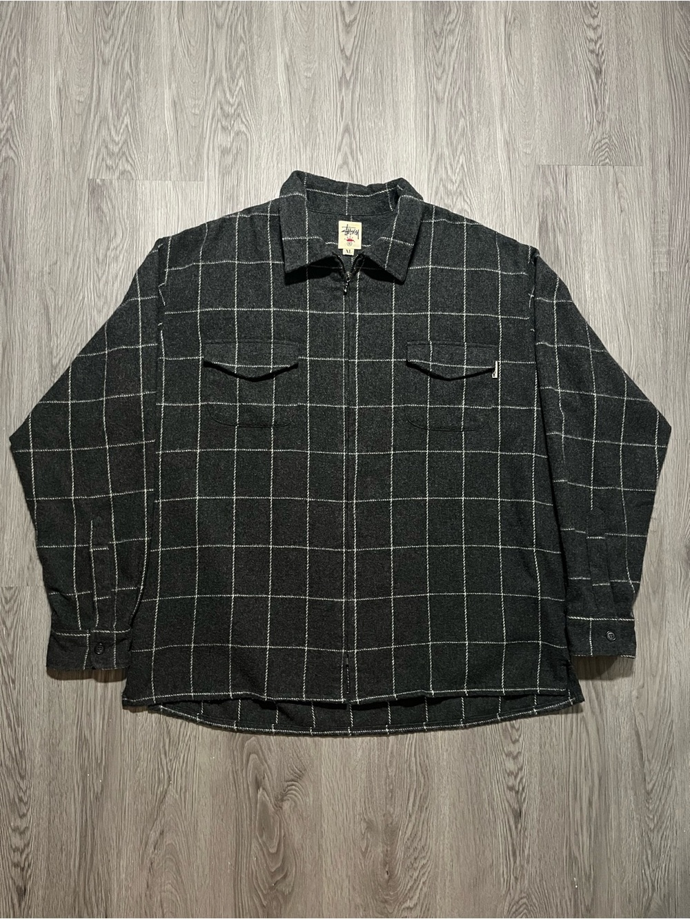 Vintage 90s Stussy full zip shirt jacket men’s size XL made in USA plaid Wool